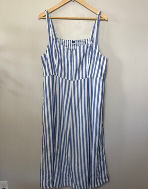 Old Navy Dress Blue White Striped Linen Rayon Gauze BabyDoll Pocket Coastal XXL